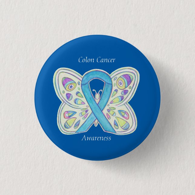 Colon Cancer Butterfly Awareness Ribbon Custom Pin (Front)