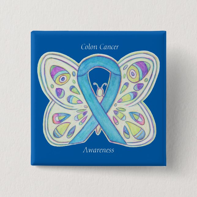 Colon Cancer Butterfly Awareness Ribbon Custom Pin (Front)