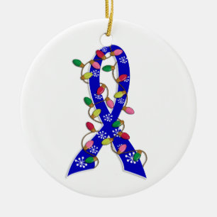 Colon Cancer Christmas Lights Ribbon Ceramic Tree Decoration