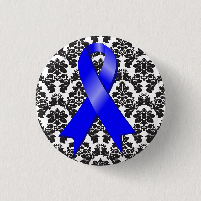 Colon Cancer Damask Blue Ribbon 3 Cm Round Badge (Front)