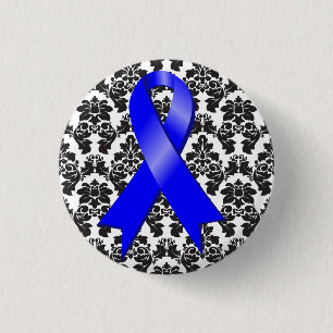 Colon Cancer Damask Blue Ribbon 3 Cm Round Badge