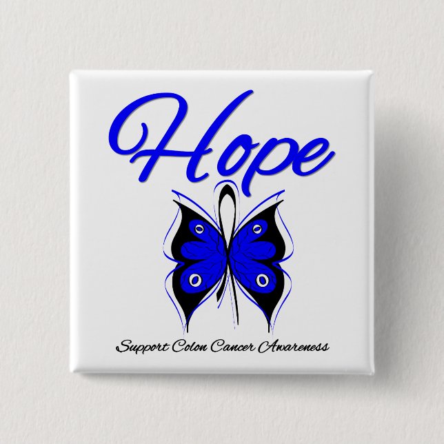 Colon Cancer Hope Butterfly Ribbon 15 Cm Square Badge (Front)