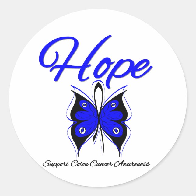 Colon Cancer Hope Butterfly Ribbon Classic Round Sticker (Front)