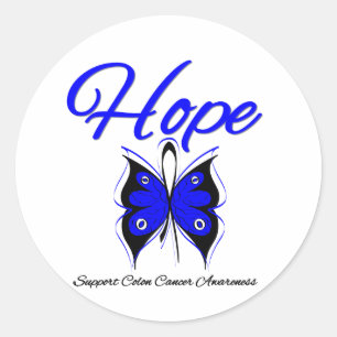 Colon Cancer Hope Butterfly Ribbon Classic Round Sticker