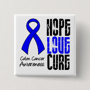 Colon Cancer Hope Love Cure Ribbon 15 Cm Square Badge