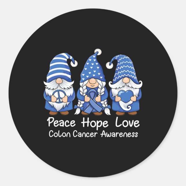 Colon Cancer Support Gnomes With Ribbon Colourecta Classic Round Sticker (Front)