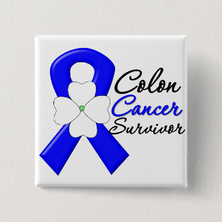 Colon Cancer Survivor Flower Ribbon 15 Cm Square Badge