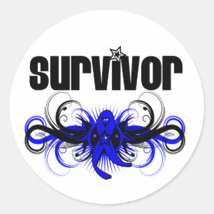 Colon Cancer Survivor Grunge Winged Emblem Classic Round Sticker