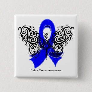 Colon Cancer Tribal Butterfly Ribbon 15 Cm Square Badge