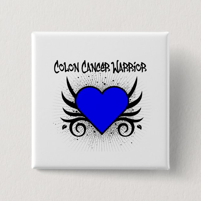 Colon Cancer Warrior Heart 15 Cm Square Badge (Front)