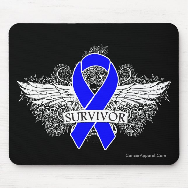 Colon Cancer Winged SURVIVOR Ribbon Mouse Mat (Front)
