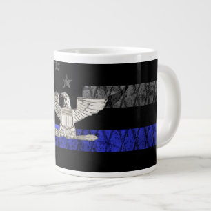 Colonel Thin Blue Line Distressed Flag Large Coffee Mug