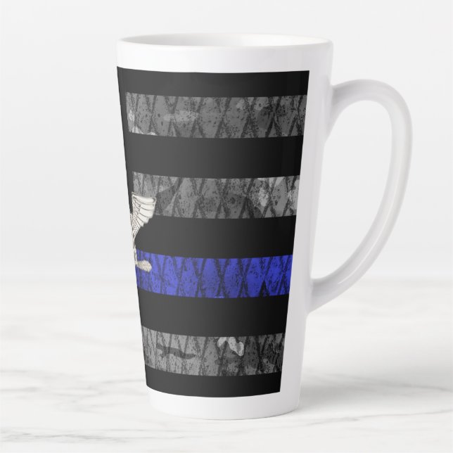 Colonel Thin Blue Line Distressed Flag Latte Mug (Right)