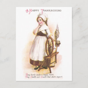 Colonial American Girl and her Spinning Wheel Postcard