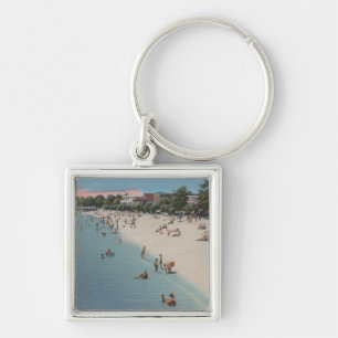 Colonial Beach, VA - Sunbathing & Swimming Scene Key Ring