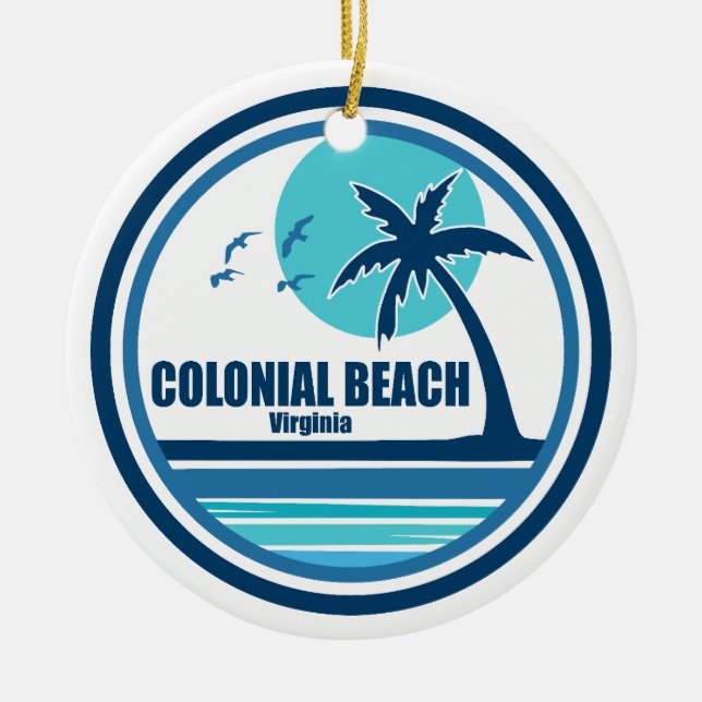 Colonial Beach Virginia Palm Tree Birds Ceramic Tree Decoration (Front)
