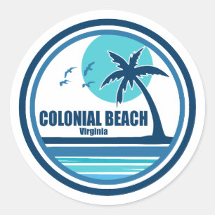 Colonial Beach Virginia Palm Tree Birds Classic Round Sticker