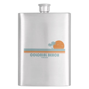 Colonial Beach Virginia Sun Palm Trees Hip Flask