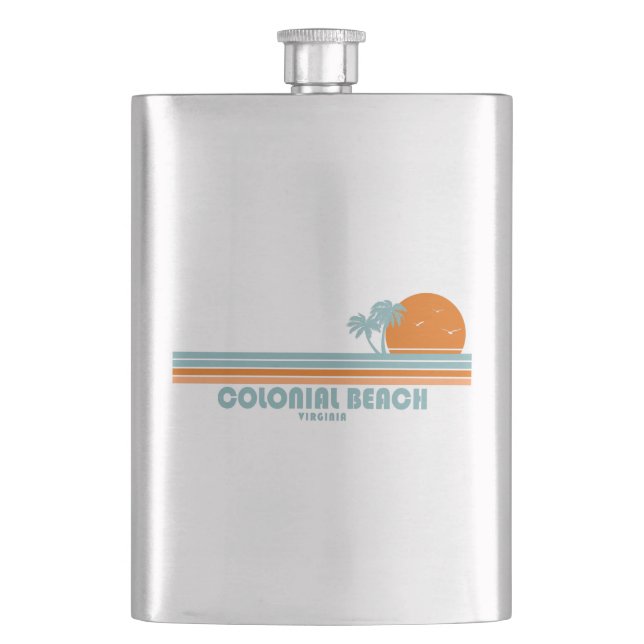 Colonial Beach Virginia Sun Palm Trees Hip Flask (Front)