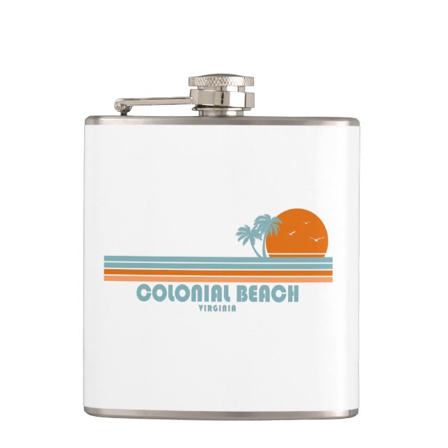 Colonial Beach Virginia Sun Palm Trees Hip Flask (Front)
