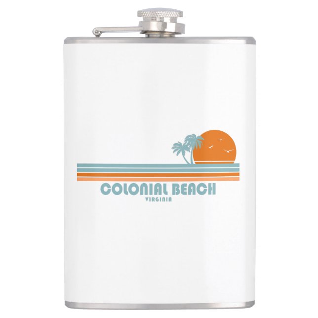 Colonial Beach Virginia Sun Palm Trees Hip Flask (Front)