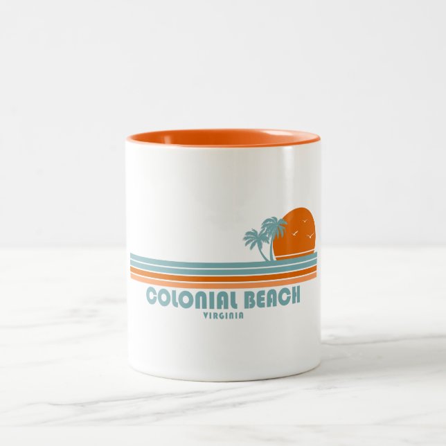 Colonial Beach Virginia Sun Palm Trees Two-Tone Coffee Mug (Center)