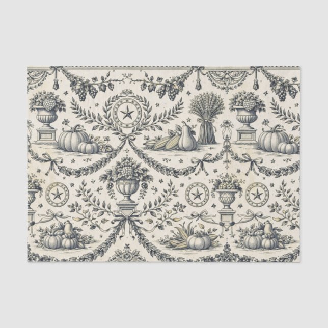 Colonial Blue Harvest Toile Tissue Paper (Front)