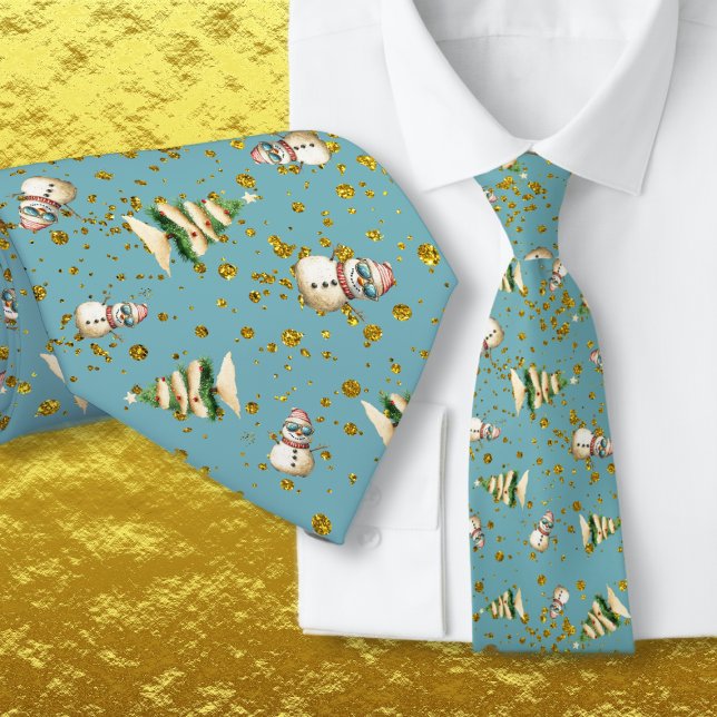 Colonial Blue Sand Snowman Beach Christmas Tie (Creator Uploaded)
