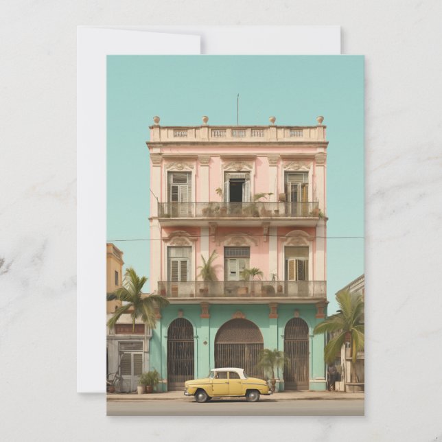 Colonial Building Yellow Car Havana Cuba Invitation (Front)