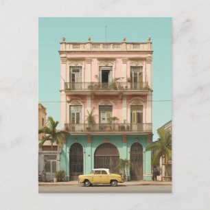 Colonial Building Yellow Car Havana Cuba Postcard