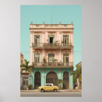 Colonial Building Yellow Car Havana Cuba