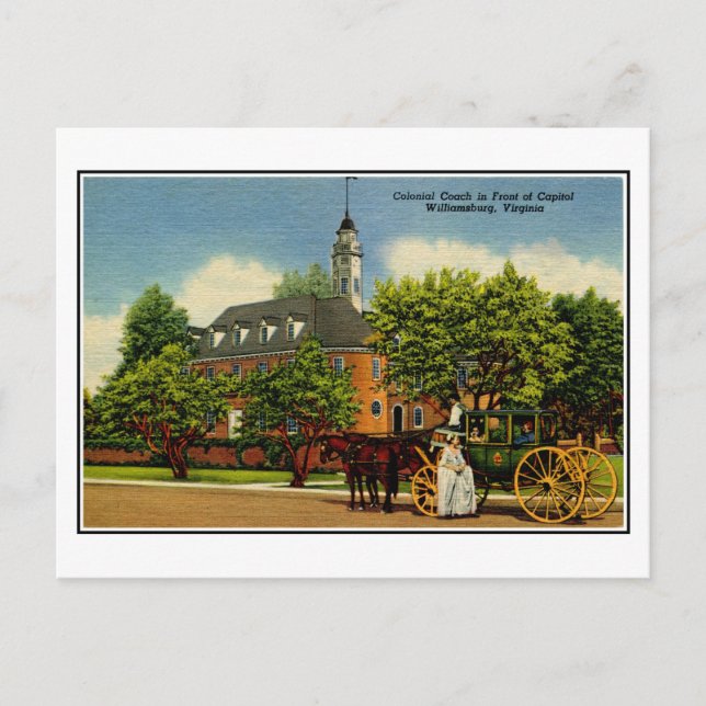 Colonial coach in front of capitol Williamsburg VA Postcard (Front)