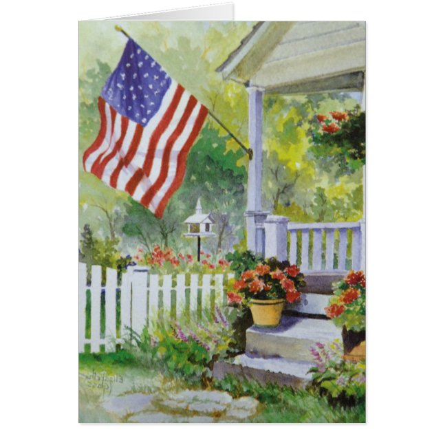 Colonial Country Home American Flag Front Porch (Front)