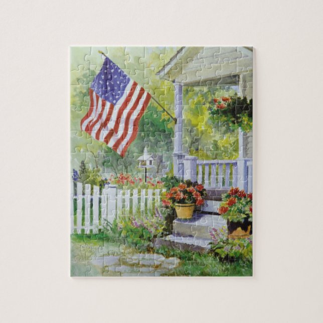 Colonial Country Home American Flag Front Porch Jigsaw Puzzle (Vertical)