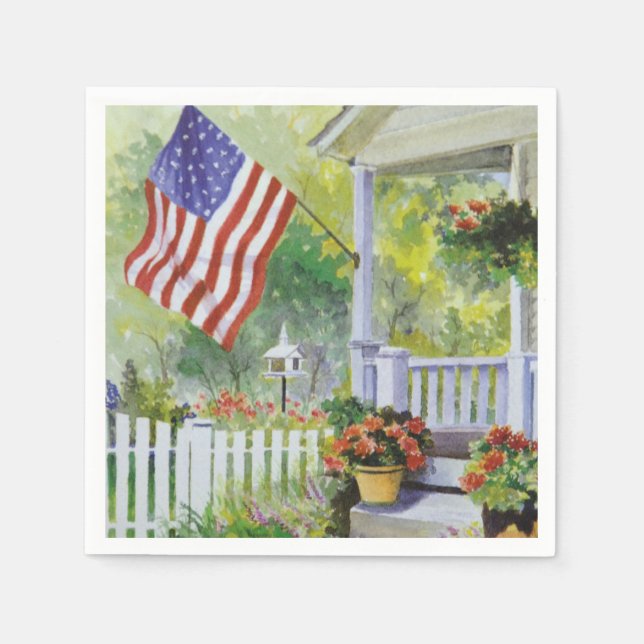 Colonial Country Home American Flag Front Porch Napkin (Front)