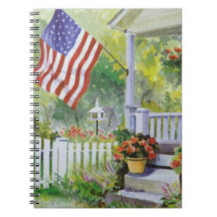 Colonial Country Home American Flag Front Porch Notebook