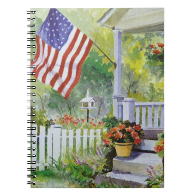 Colonial Country Home American Flag Front Porch Notebook (Front)