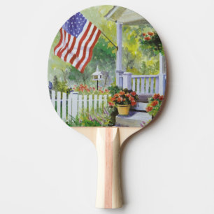 Colonial Country Home American Flag Front Porch Ping Pong Paddle