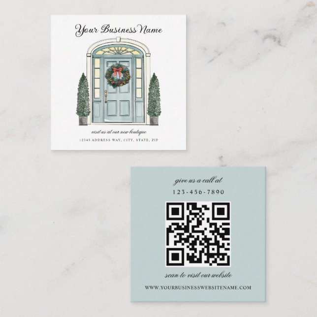 Colonial Door Christmas Boutique Square Business Card (Front/Back)