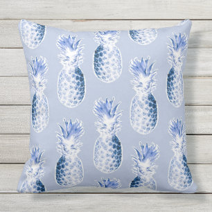 Colonial Pineapples in Blue Outdoor Cushion