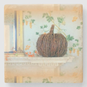 colonial pumpkin basket marble stone magnet coaster