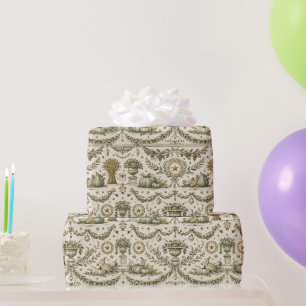 Colonial Sage Green Gold Harvest Wrapping Paper