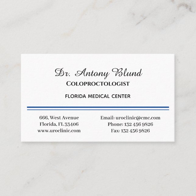 Coloproctologist Surgeon Simple Navy Blue Business Card (Front)