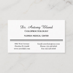 Coloproctologist Surgeon Simple White and Black Business Card