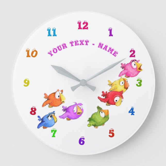 Color Birds Clock Personalized Text Name (Front)