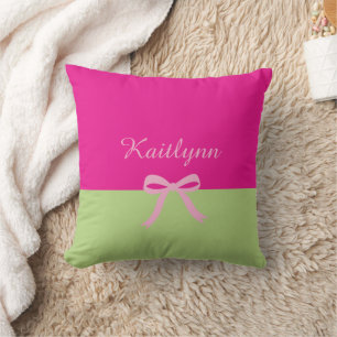Color Block Cute Bow Monogram Throw Pillow