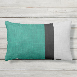Color Block Linen Look Teal Black Gray Outdoor Lumbar Cushion