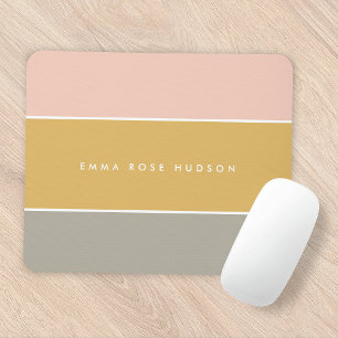 Color Block Pink Gold Gray Stripe Monogram Mouse Mat