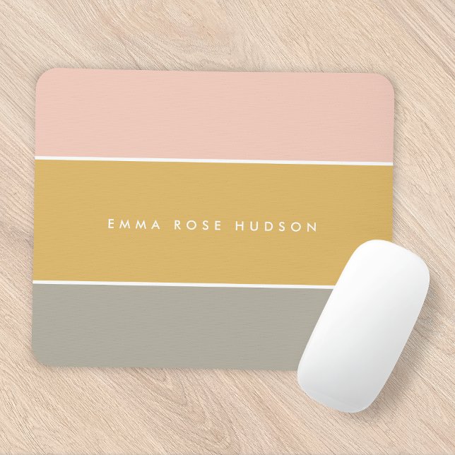 Color Block Pink Gold Gray Stripe Monogram Mouse Mat (Creator Uploaded)