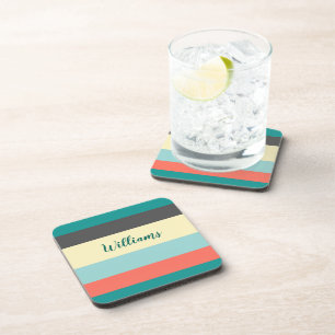 Color Block Plastic coasters w/cork back